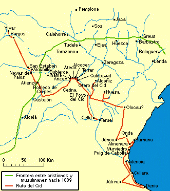 Ruta del Cid durante su destierro en Aragón